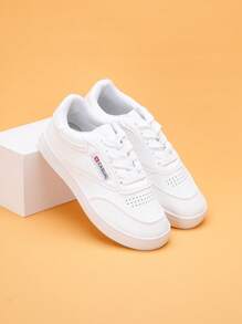 Kids White Low-Top Canvas Sneakers For Boys & Girls, Canvas Trainers For School & Sports