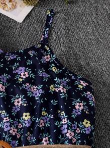 SHEIN Vintaside Kids Conjunto de 2 peças para meninas pré-adolescentes: jaqueta de cor sólida e vestido floral ditsy, primavera outono