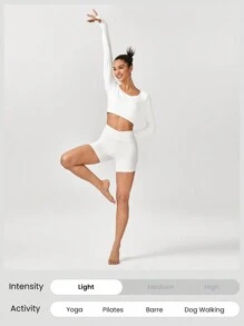 GLOWMODE Seamless Fitted Long Sleeve Crop Tee With Lace-Up Back Light Support Low Impact Yoga Pilates Daily Gym - White - View 6