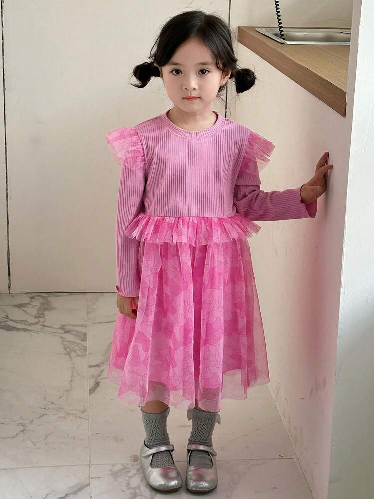 Young Girls Crew Neck Casual Dress, Fall