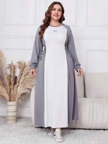 Mulvari Đầm nỉ thường ngày họa tiết chữ cái cỡ lớn cho nữ mùa xuân và mùa thu cổ tròn tay áo raglan dài tay có dây rút ở eo - Nhiều màu - Xem 6