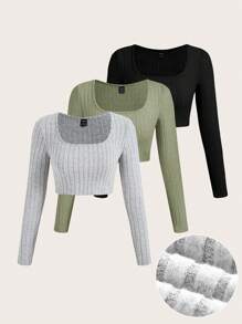 SHEIN EZwear 女式基本款多色针织紧身 T 恤 - 彩色 - 查看 1