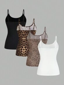 SHEIN EZwear Áo ba lỗ dệt kim nhiều màu cho nữ - Đen và trắng - Xem 2