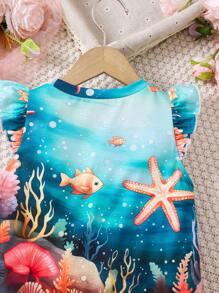SHEIN Young Girl Casual Comfortable Breathable Cartoon Frozen Princess Cap Sleeve Printed T-Shirt Dress, For Outdoor - Multicolor - View 6