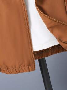 SHEIN 青少年男孩休闲恐龙印花连帽夹克，秋季 - 咖啡棕 - 查看 3