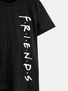 FRIENDS X SHEIN Casual Loose Crew Neck Short Sleeve Women T-Shirt, Suitable For Summer,Graphic Tee