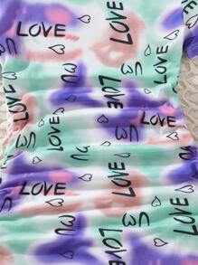 SHEIN Tween Girl Tie Dye Letter Graphic Ruched Side Tee Dress Summer Holiday - Multicolor - View 4