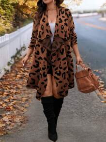 EMERY ROSE Große Größen Winter Lässig Herbst Cardigan Pullover mit Leopardenmuster und stilvollem asymmetrischem Saum Design, geeignet für Feiertage, Ausflüge, Einkaufen, Arbeit, Partys und Zuhause.