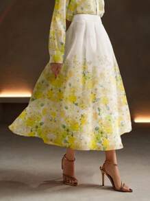 Anewsta Ladies' Floral Print Maxi Skirt, For Vacation - Yellow - View 5