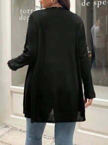 Vionelle 大码女式纯色黑色长袖休闲毛衣开衫，适合冬季 - 黑色 - 查看 3