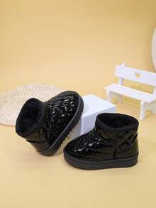 儿童雪地靴冬季新款女童保暖靴中筒厚底亮片女童鞋幼儿男童毛绒靴 - 黑色 - 查看 3