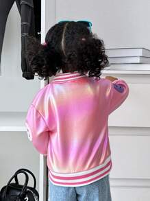 SHEIN Explorewe Chaqueta de manga larga con cara sonriente bordada para bebés niñas, otoño/invierno - Rosa - Ver 2
