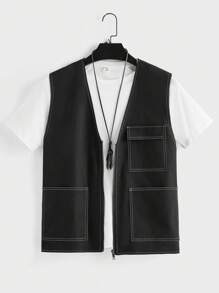 Manfinity VCAY Chaleco informal tejido para hombres, negro