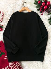 SHEIN LUNE Plus Size Christmas Tree Print Casual Sweatshirt For Fall/Winter Clothes - Black - View 7