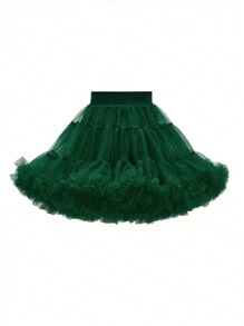 Rok Tutu Jala Mengembang Kasual Elegan Lucu untuk Anak Perempuan Remaja - Dark Green - View 2