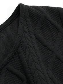FRIFUL Women's Casual Solid Color Round Neck Drop Shoulder Long Sleeve Pleated Loose Dress, Spring & Autumn - Black - View 7