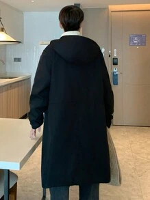 Manfinity Hypemode Men's Contrast Trim Front Zip Up Hooded Trench Coat With Pockets