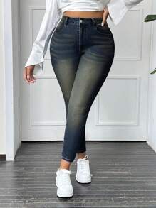 SHEIN SXY Jeans décontractés polyvalents moulants avec poches pour femmes grandes tailles