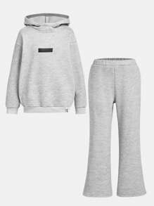 2pcs Tween Boys Basic Casual Loose Sweatshirt And Sweatpants Set - Grey - View 1