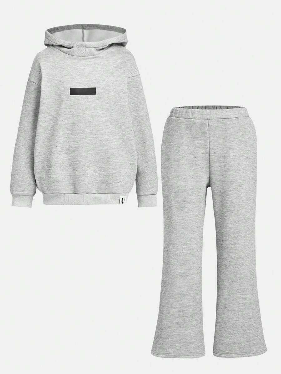 2pcs Tween Boys Basic Casual Loose Sweatshirt And Sweatpants Set - Grey - View 1