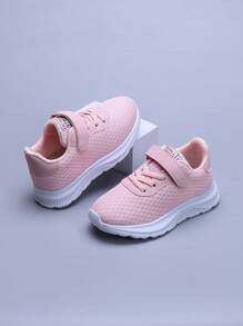 1 Pair Breathable Mesh Kids Casual Shoes With Hook And Loop, Pink