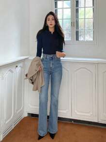 DAZY 女式 Polo 领半开襟毛衣、短袖上衣，夏季秋季