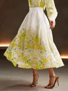 Anewsta Ladies' Floral Print Maxi Skirt, For Vacation - Yellow - View 4