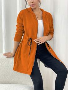 SHEIN LUNE Women Autumn/Winter Drawstring Waist Loose Casual Hooded Jacket