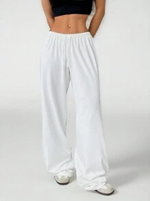 SHEIN VCAY Plus Size Casual Solid Color Drawstring Waist Pants