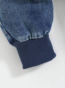 SHEIN Baby Boys' Stonewashed Cargo Pocket Ribbed Hem Loose Fit Blue Denim Jogger Pants,For Baby Boys Fall And Winter Clothes
