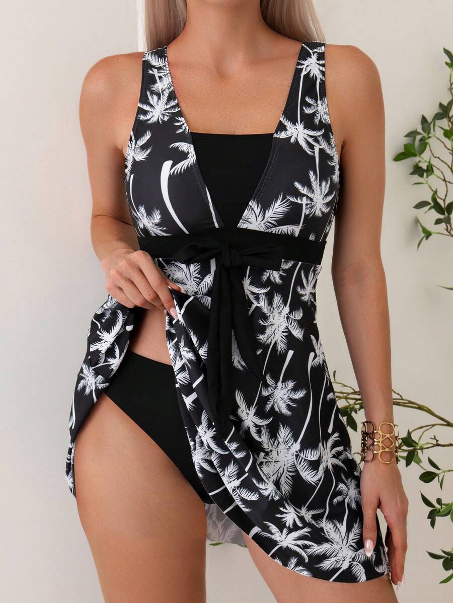 Swim Lushoire Women's Camisole Tankini Top With Random Palm Tree Print Summer