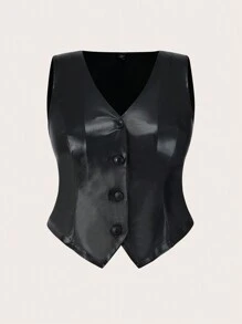 SHEIN EZwear Gilet sans manches noir pour femmes grande taille - Noir - Voir 1