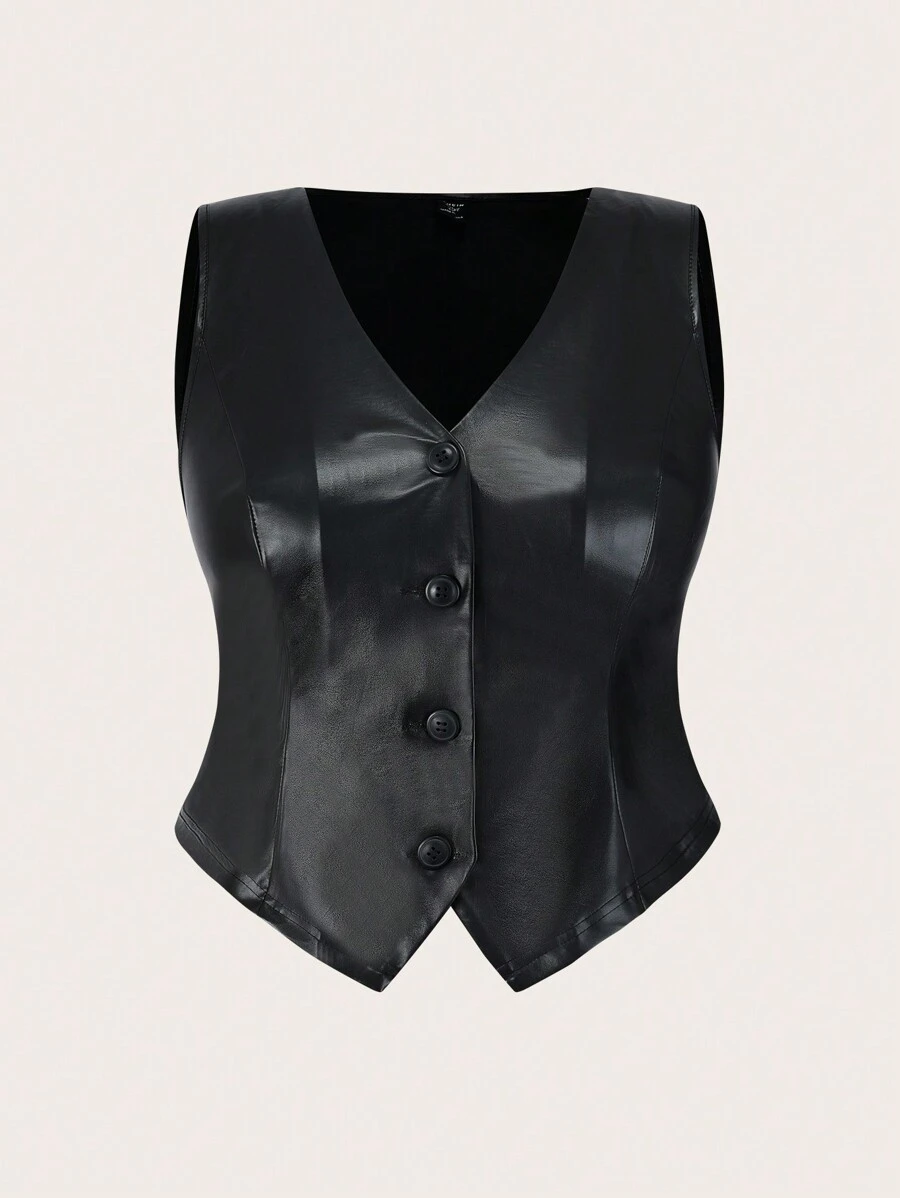 SHEIN EZwear Gilet sans manches noir pour femmes grande taille - Noir - Voir 1