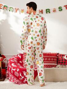 Manfinity Silk-Like Christmas Themed Men Pajama Sets - White - View 3
