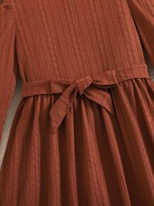 Tween Girl Casual Solid Color Frill Collar Long Sleeve Cinched Waist Fall Dress