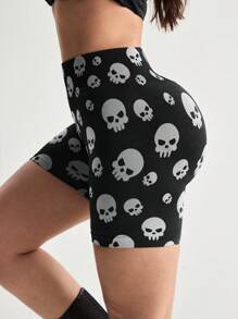 Menodora SHEIN Sport Women Seamless Halloween Skeleton Sports Shorts