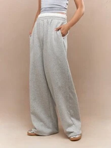 MISSGUIDED 运动阔腿运动裤，双腰带弹力慢跑家居服秋冬舒适健身健身房训练运动服 - 灰色 - 查看 1