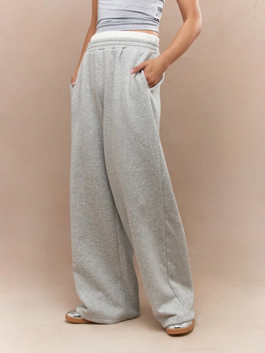 MISSGUIDED 运动阔腿运动裤，双腰带弹力慢跑家居服秋冬舒适健身健身房训练运动服 - 灰色 - 查看 1