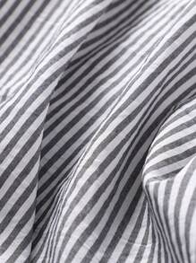 青少年女孩时尚长袖露肩条纹衬衫 - 黑與白 - 查看 5