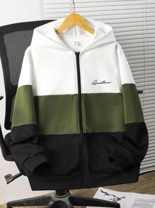 SHEIN Teen Boys Casual Loose Comfortable Versatile Contrast Color Patchwork Hoodie Jacket