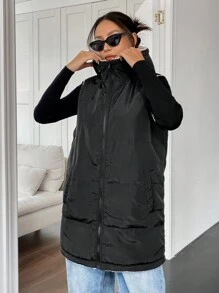 SHEIN EZwear Black Sleeveless Hooded Woven Windbreaker