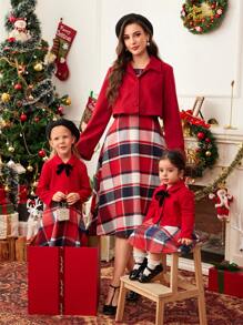 Vintamour 2 pièces Robe fourreau et ensemble veste en tweed pied-de-poule vintage élégant pour femme, tenue femme rouge de Thanksgiving, jupe longue deux pièces pour femme en automne, robe de Noël élégante pour femme, robe d'hiver pour femme, ensemble costume femme hiver