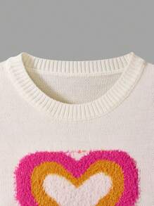 Suéter de niñas con  de color gruesos, patrón de corazón a rayas, apropiado para salidas y fiestas, nueva llegada de otoño/invierno - Blanco - Ver 5