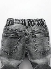 SHEIN 男婴中号水洗弹力牛仔裤 - 灰色 - 查看 5