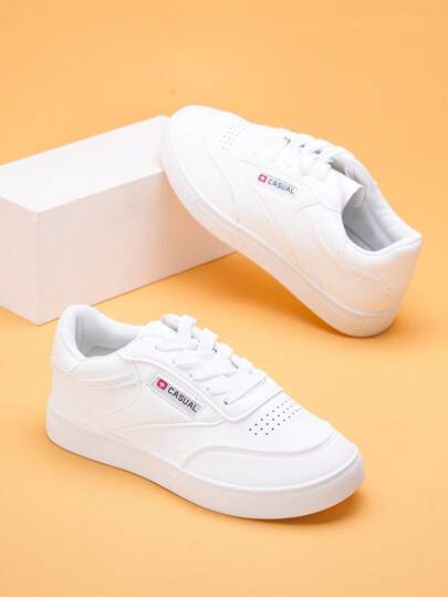 Kids White Low-Top Canvas Sneakers For Boys & Girls, Canvas Trainers For School & Sports
