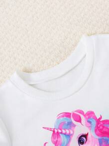 SHEIN Bộ đồ thường ngày họa tiết kỳ lân cho bé gái gồm 2 món áo nỉ dài tay và quần, mùa xuân và mùa thu - Nhiều màu - Xem 8