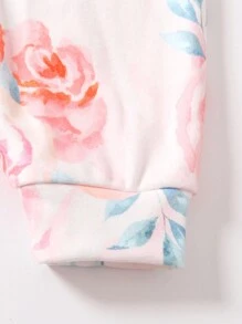 3 Stück/Set Baby Mädchen Blumen Jacke, Hose mit elastischem Bund Outfit und Bodysuit mit Hut, Herbst - Weiss - Übersicht 5