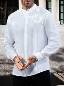 Manfinity Homme 男士休闲纯色都市纯色长袖衬衫，春/秋季，适合丈夫白色长袖男士白色长袖衬衫男士白色长袖男士，秋季 - 白色 - 查看 3