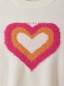 Suéter de niñas con  de color gruesos, patrón de corazón a rayas, apropiado para salidas y fiestas, nueva llegada de otoño/invierno - Blanco - Ver 7
