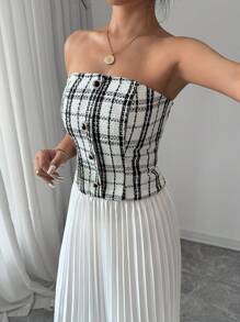 Chiquease Women's Solid Color Patchwork Front Button Camisole Casual Elegant Dress - White - View 5